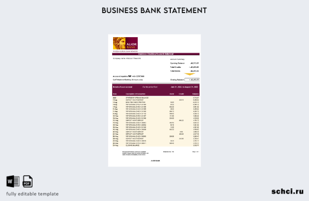 цифровая загрузка выписки по текущему счету компании Alior Bank Шаблон в формате